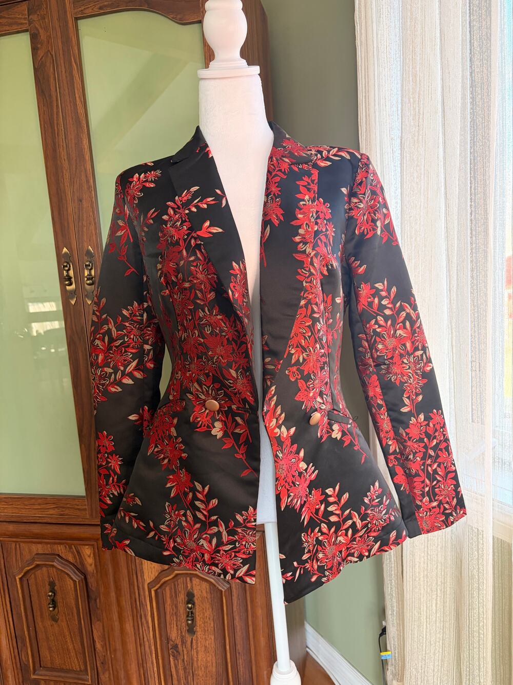 NWT Angeleyes London Brocade Blazer Dark Romantic Whimsy  Gothic Red Floral Jacq